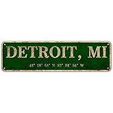 LINStore Detroit, MI City Sign Rustic Vintage Metal Art Wall Decor Office/Home/Classroom 4” x 16”