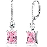 CiNily Rectangular-cut Drop Dangle Earrings for Women Hypoallergenic, Multi-color Cubic Zirconia Earrings Diamond Dangle Earrings Jewelry Gifts for Mothers Day 14K White Gold