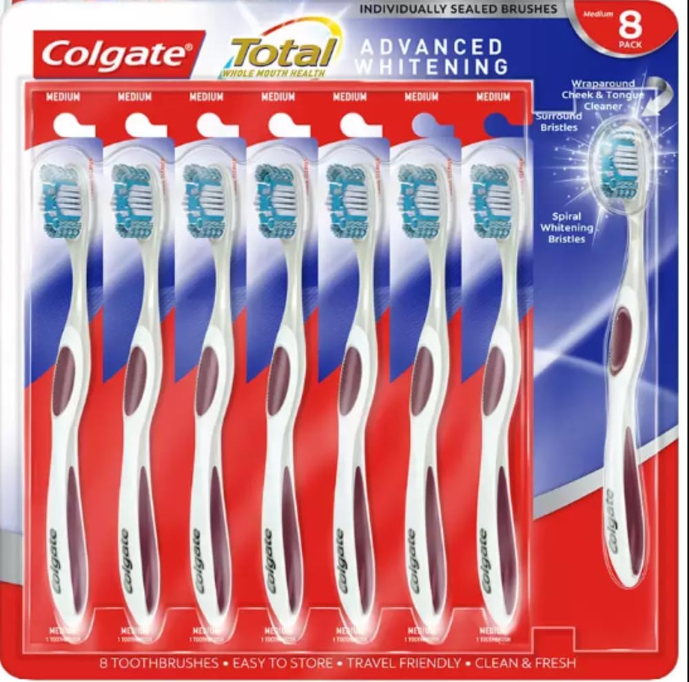 Colgate Total Advanced Whitening Medium Toothbrush, 8 Pack