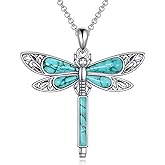 BETHZA Genuine Gemstone Pendant Necklace for Women 925 Sterling Silver Dragonfly Necklaces Birthstone Jewelry Birthday Gifts for Her Women Wife Girlfriend Lover