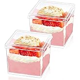 Wnqou 150ml/5oz Clear Dessert Cups with Lids and Spoons, 50Pcs Reusable Square Dessert Cups, Mini Transparent Appetizers Serving Bowl for Desserts Mousses,Puddings,Party