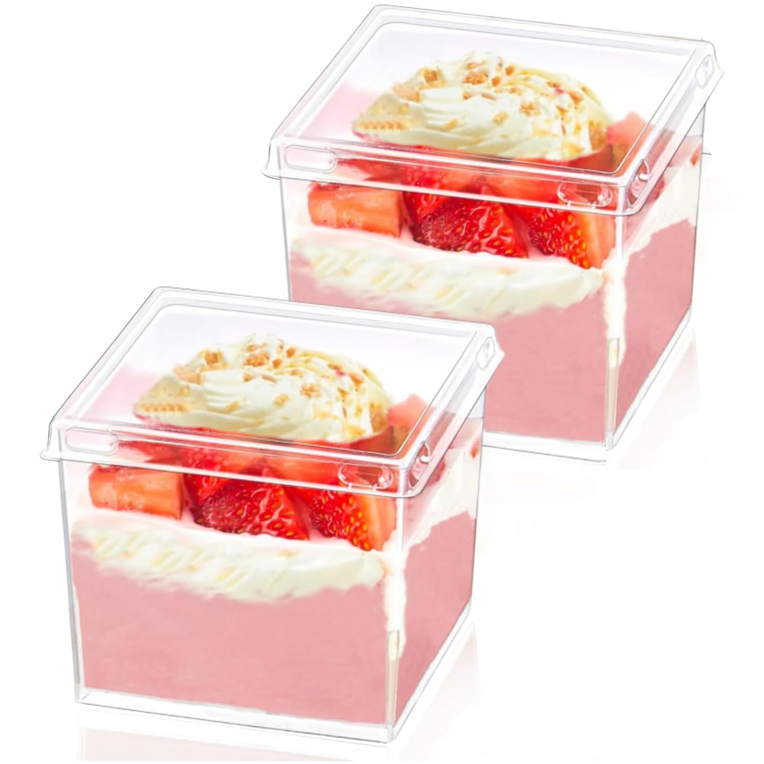 Wnqou 150ml/5oz Clear Dessert Cups, 50Pcs Reusable Square Dessert Cups, Mini Transparent Appetizers Serving Bowl for Desserts Mousses,Puddings,Party