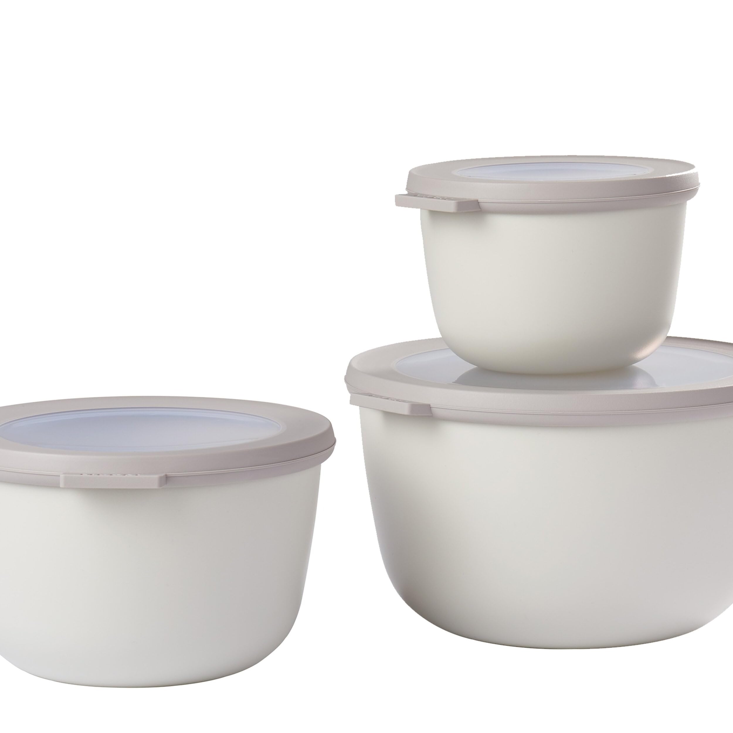 Mepal – Multi Bowl Cirqula 3-Piece Set – Food Storage Container with Lid - Suitable as Airtight Storage Box for Fridge & Freezer, Microwave Container & Servable Dish - 500, 1000, 2000ml - Nordic white
