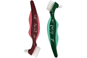 Premium Hard Denture Brush, Double Sided with Multi-Layered Bristles, Portable Toothbrush for Denture Care, Pack of 2