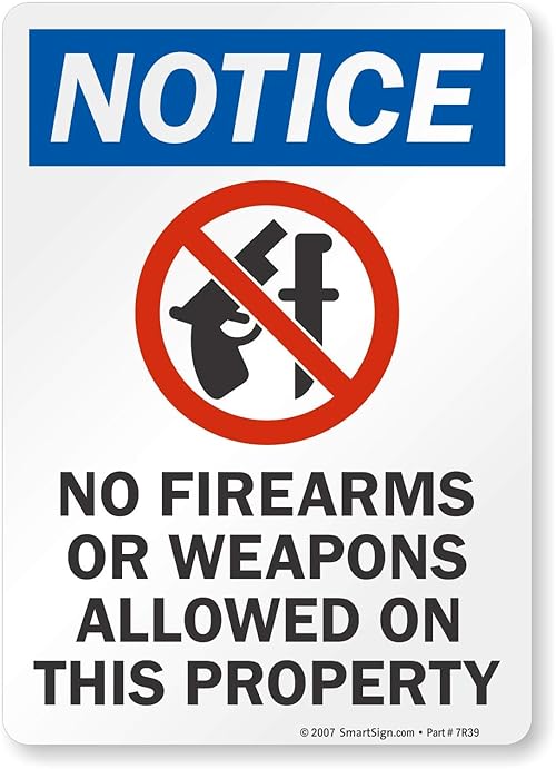 SmartSign "Notice - No Firearms Or Weapons Allowed On Property" Label | 5" x 7" Laminated Vinyl
