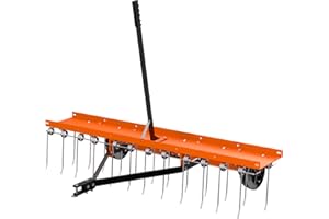 Vlaeng 48" Tow Behind Lawn Dethatcher, Pull Behind Rake with 24 Rust-Proof Tines and Heavy Tires, Lawn Tractor Rake with Lift Handle, Tow Behind Rakes to Remove Thatch, Leaves from Large Lawn Area