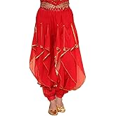 MUNAFIE Belly Dance Harem Pants - Tribal Costume Pants for Women, High Waisted Elastic Waistband, Soft Stretchy Fabric