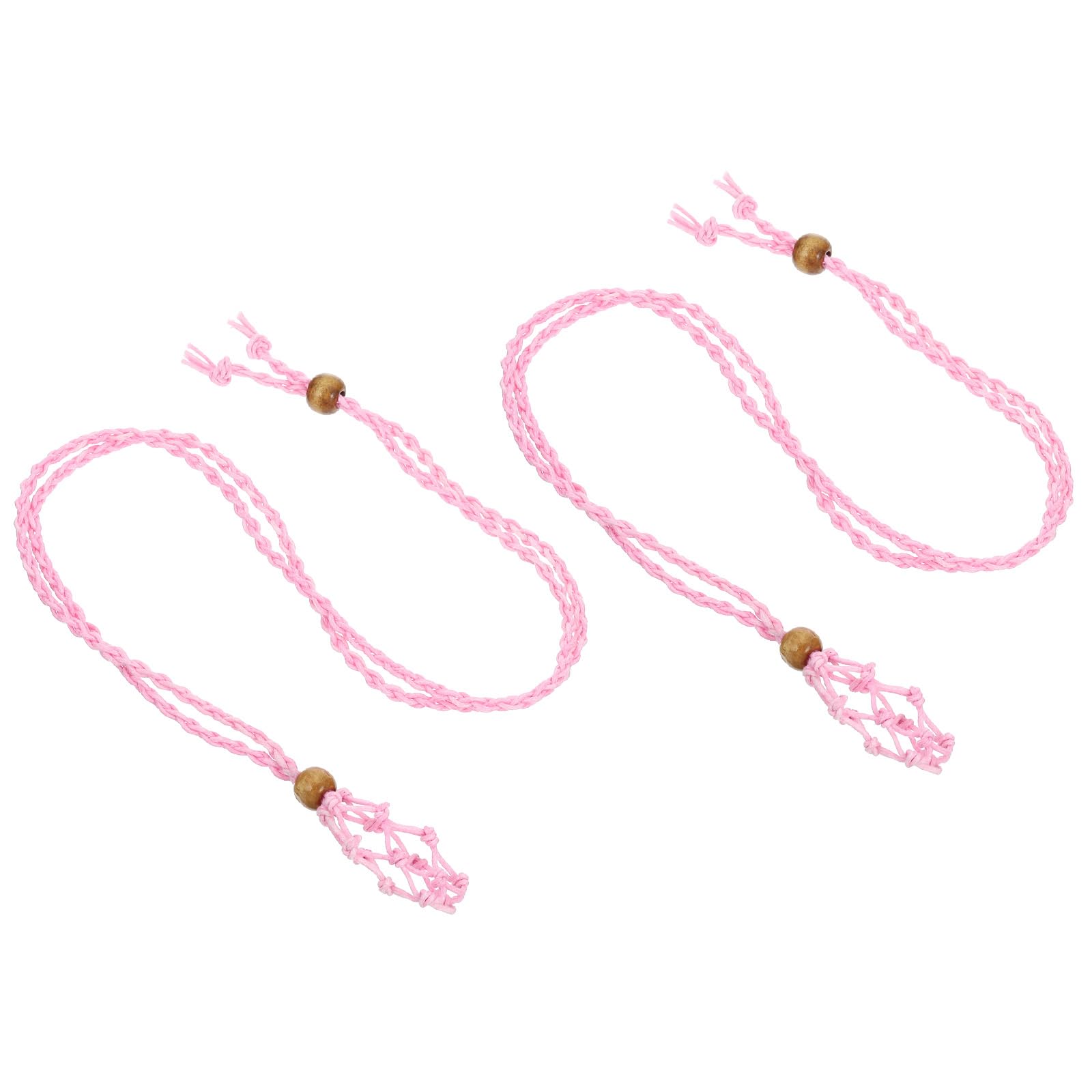 PATIKIL Empty Stone Necklace Holder, 2 Pcs Crystal Stone Holder Cage, Crystal Stone Necklace Cord with Adjustable Length for DIY Bracelet Necklace Jewelry, Pink