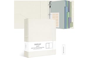 Ospelelf Vintage Hardcover 3 Ring 2 inch Leather Binder, Professional Binders Organizer Suitable for Letter Size Documents, Binder Dividers with Tabs, Beige