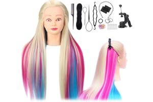 TopDirect 29 Inch Long Colorful Hair Cosmetology Mannequin Head for Styling and Hairdressing Practice - Training Doll With Clamp Holder and Tools