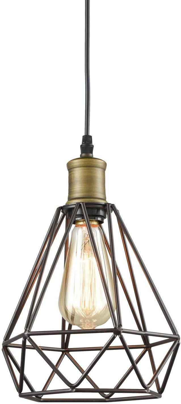 Farmhouse Plug in Pendant Light with On/Off Switch Wire Caged Hanging Pendant Lamp - - 