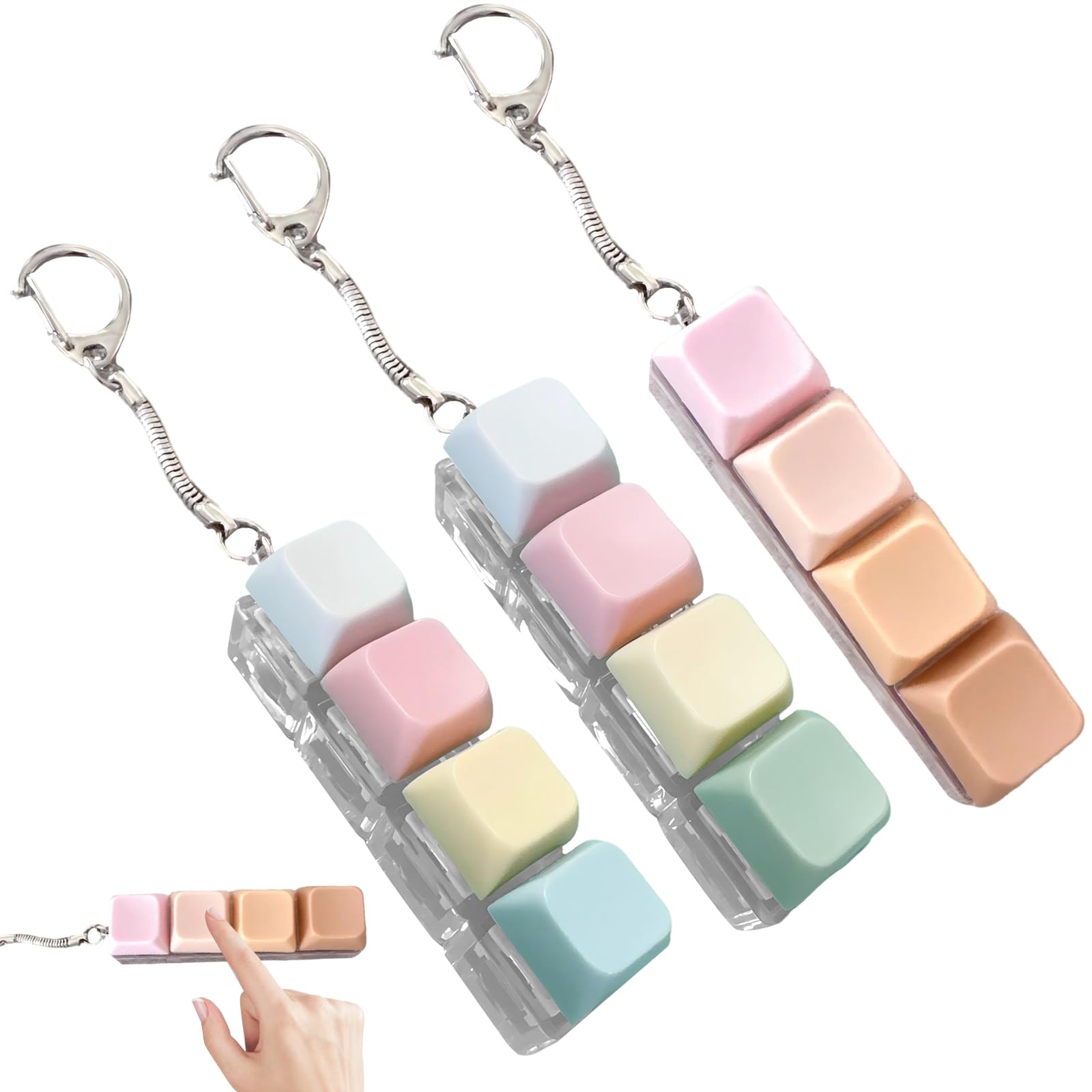 3-Pack Keyboard Fidget Toy, 4-Button Fidget Keyboard Keychain, Fidget Keychain, Portable Fidget Relief Fidget Toys for Adults & Kids, Fidget Clicker for Anxiety Relief, Clicky Fidget Toy (Sakura)
