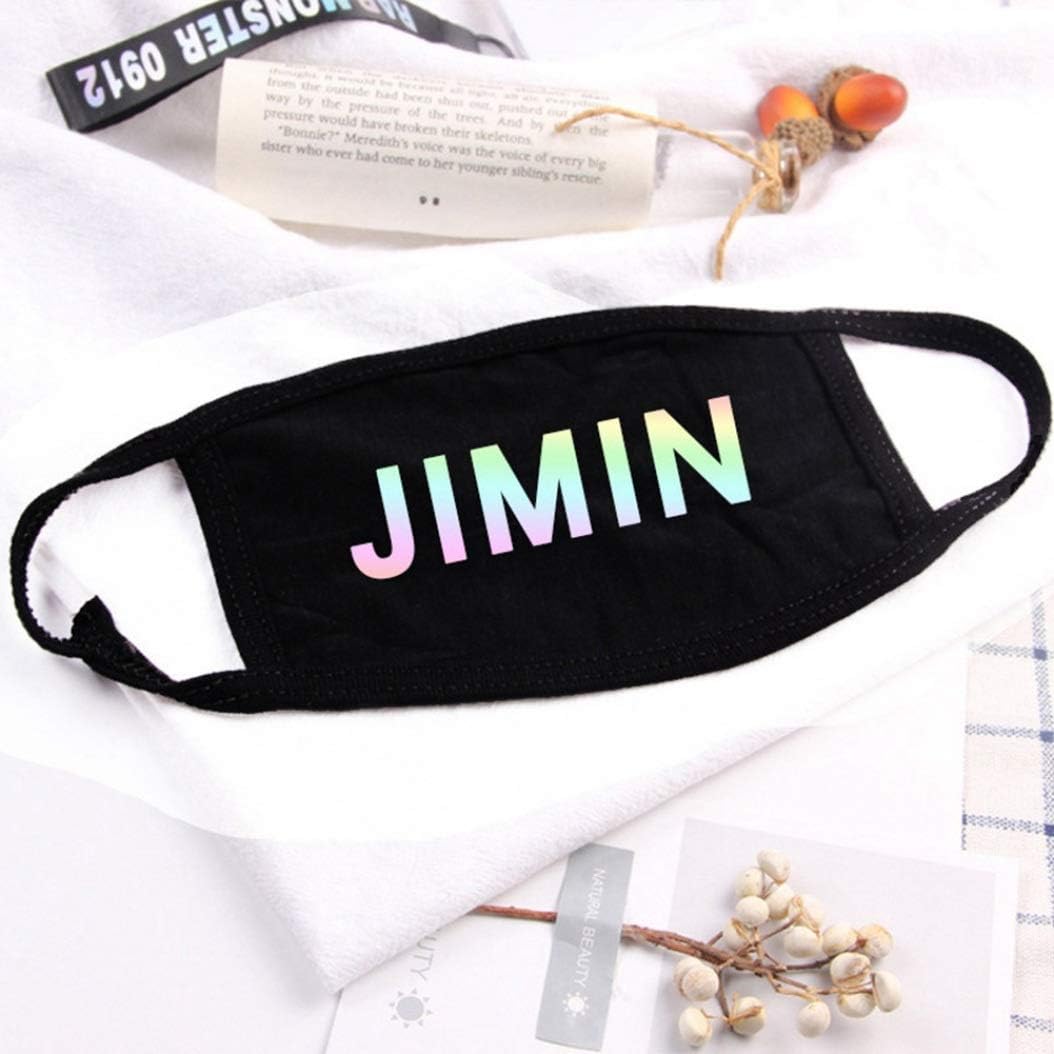 Pinenuts rational KPOP BTS EXO GOT7 TWICE SEVENTEEN WANNA ONE Same Style Mask Signature Mask Anti-dust Unisex Cotton Fans Gift(None JIMIN Black)