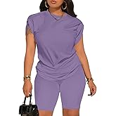 Aomice Women's Summer 2 Piece Outfits Tracksuits Biker Short Workout Jogger Sets