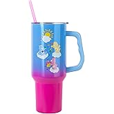 Silver Buffalo Care Bears Featuring Grumpy Bear, Funshine, and Love-A-Lot Bear Heart Showers Ombre Double Walled Stainless Steel Tumbler with Handle and Straw, Fits in Standard Cup Holder, 40 Ounces