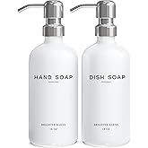 White Glass Hand and Dish Soap Dispenser Set by Brighter Barns - Modern Kitchen Soap Dispenser Set & Pump for Sink - Farmhouse Home Decor, Minimalist Kitchen Accessories (White)