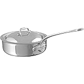 Mauviel M'Cook 5-Ply Polished Stainless Steel Saute Pan With Lid, And Cast Stainless Steel Handle, 1.8-qt, Made In France