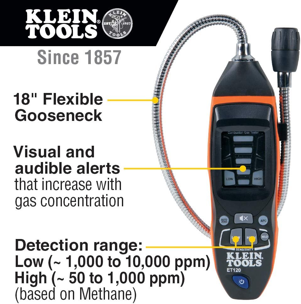 Combustible Gas Leak Detector Klein Tools ET120, Black and Orange - Image 3