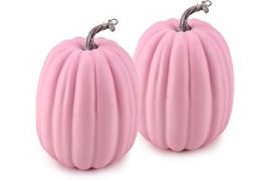 WESAPPINC Artificial Pumpkins,2PCS Pink Fake Pumpkins Assorted Pumpkins Large Faux Harvest Pumpkins for Autumn Thanksgiving Halloween Seasonal Holiday Decor Decoration (2pcs Big Pink Pumpkins)