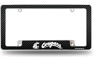 Rico Industries NCAA Carbon Fiber 12" x 6" Chrome All Over Automotive License Plate Frame for Car/Truck/SUV