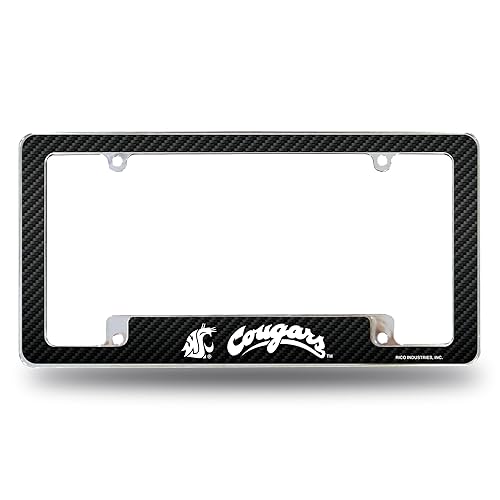 Rico Industries NCAA Washington State Cougars Carbon Fiber 12" x 6" Chrome All Over Automotive License Plate Frame for Car/Truck/SUV
