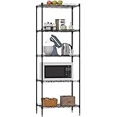 Metal Frame Storage Shelves 5-Tier Wire Shelving NSF Certified Storage Rack Shelf Heavy Duty Storage Shelf with Leveling Feet for Home Kitchen Garage, 12" Dx17 Wx48 H, Black