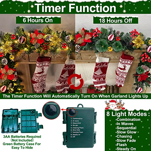 9 Ft 100 LED Thicker Snowy Artificial Christmas Garland with Lights