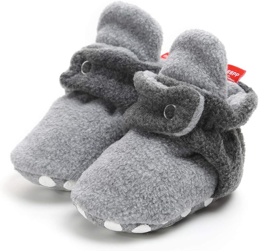 ENERCAKE Baby Boys Girls Cozy Fleece Booties with Grippers Stay On Infant Slippers Newborn Socks Baby Winter Crib Shoes