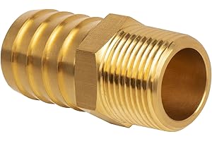 JUWO 1" Barb x 3/4" NPT Male Pipe, Brass Hose Barb Fitting for Air, Gas, Fuel, Oil (1-Pack)