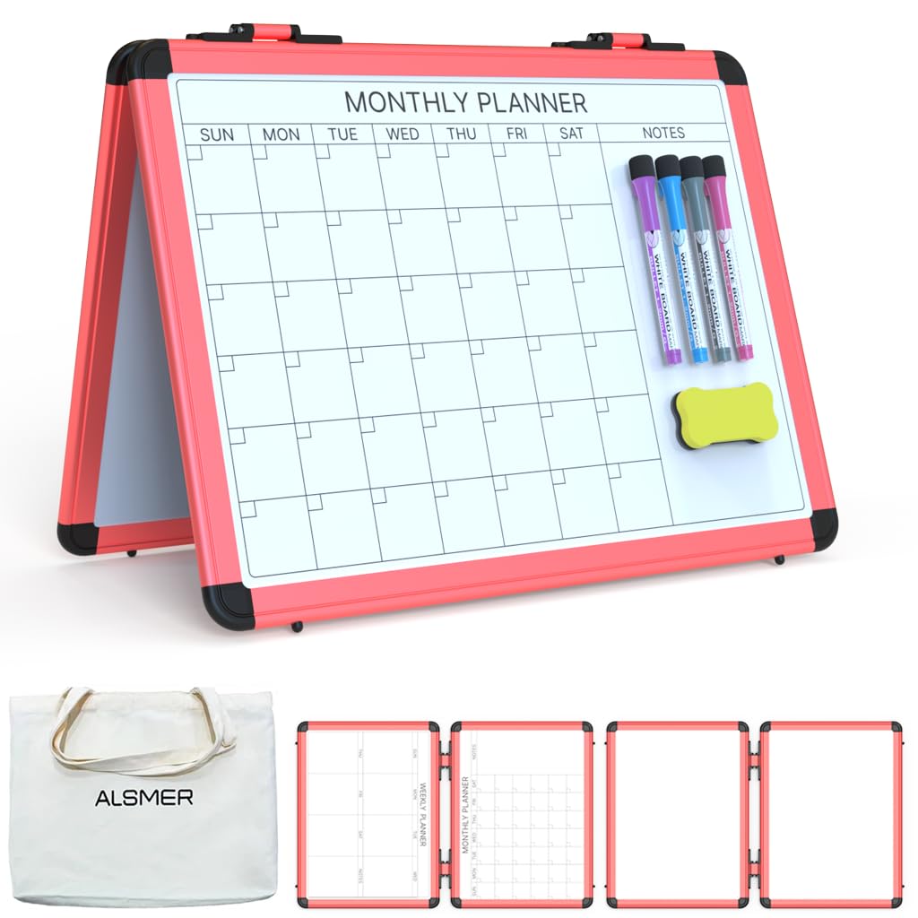 Photo 1 of 4 Sided Foldable Whiteboards Calendar, 17"x13" Desktop Whiteboard, Integrating with Monthly and Weekly Planner, Multi-Functional Whiteboard Suitable for Home, School and Office.