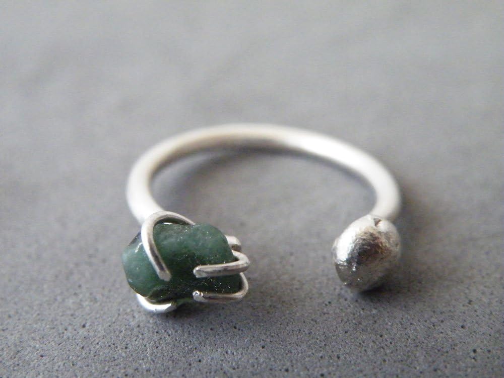 Raw Emerald Adjustable Ring Steling Silver Nugget Ring Dual Gemstone Ring
