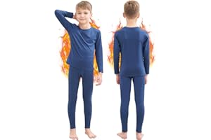 HEROBIKER Thermal Underwear Boys Ultra Soft Fleece Lined Kids Thermals Long Johns Top Bottom Warm Set for Winter Skiing