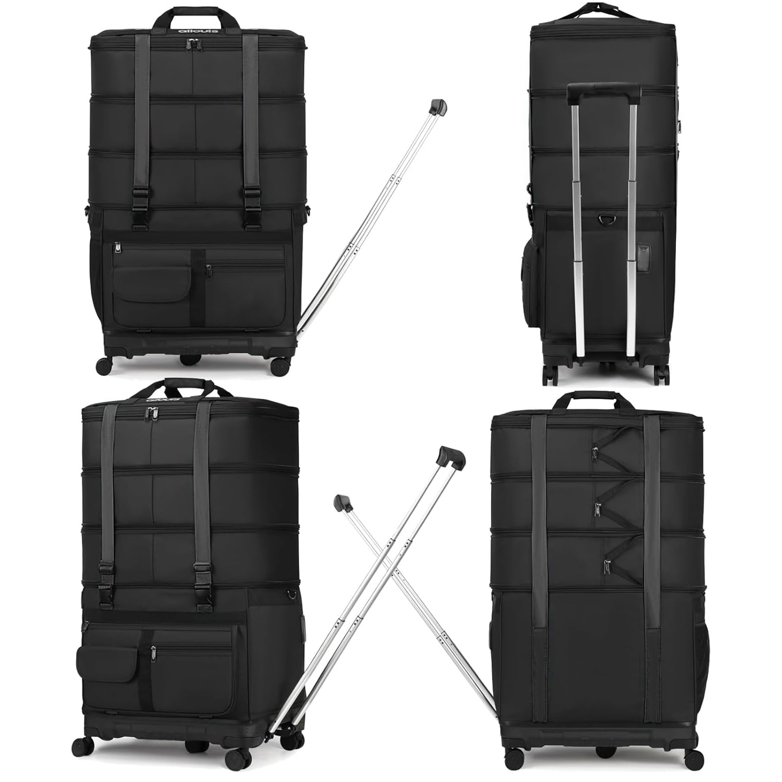 UEIPA Expandable Collapsible Luggage with Telescoping Handle Foldable Suitcase with Removable Wheels Rolling Travel Duffel Bag for Men and Women