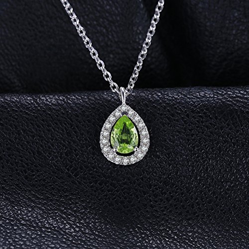 JewelryPalace Women's Pear 0.8ct Natural Peridot 925 Sterling Silver Solitaire Pendant Necklace 18" - Thumbnail 4