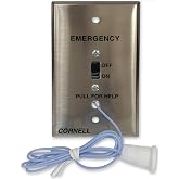 Alpha Communications E-114-1 Emergency Pull Cord Station; Stainless Steel Faceplate; Call Cancel Only at Point of Origin; Simple Operation; 6-Foot Long Nylon Cord; Pigtail Wire Connectors