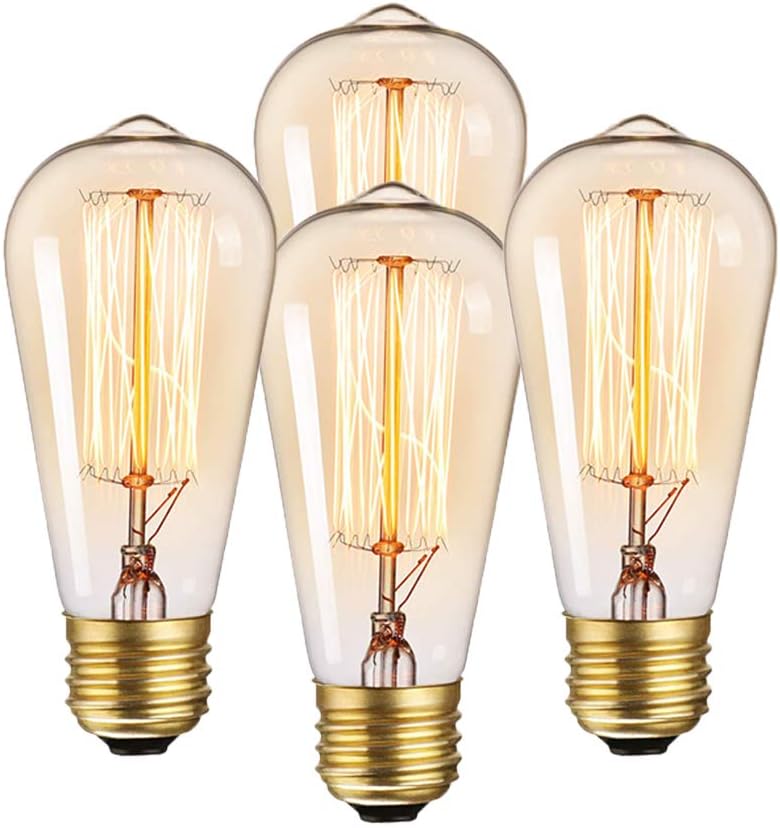 4-Pack Edison Bulb HUIBONA Vintage Incandescent Light Bulbs Dimmable Amber Warm E26 Base Decorative Lightbulbs
