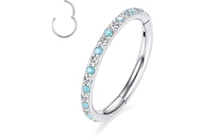 GAGABODY 20G 18G 16G 14G 6mm-12mm 316L Surgical Steel Piercing Jewelry Hinged Seamless Earrings Clicker Hoop Piercing Rings for Cartilage Helix Rook Septum Daith Tragus Lobe CZ/Opal/Shell/Turquoise