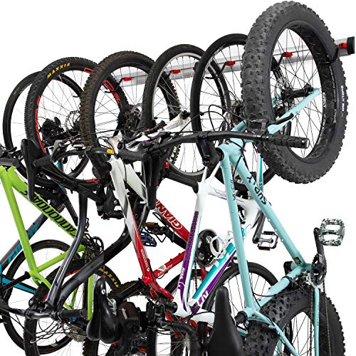 Bike Wall Rack for 6 Bikes - Adjustable Indoor Bicycle Storage Mount for Garage or Home - Vertical Cycling Hanger - Secure Hook - Holder for Road or Mountain Bicycles