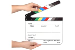 AFAITH® Professional Studio Camera Photography Film Director's Clapper Board film slate Video Acrylic Dry Erase Director Film Clapboard Clapperboard (9.85x11.8 inch) with Color Sticks SA009