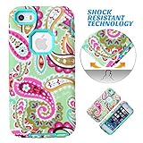 iPhone 5C Case, iPhone 5C Back Cover, MagicSky iPhone 5C Cases Plastic + TPU Paisley Flower Pattern Tuff Dual Layer Hybrid Armor Case for Apple iPhone 5C - 1 Pack - Retail Packaging - Cyan