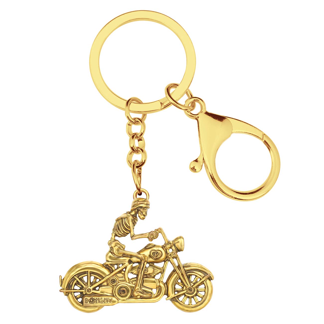 BONSNY Alloy Halloween Skull Keyring Bike Motorcycle Keychain For Women Girl Key Bag Phone Charm Gift (Gold Skull Motorcycle)