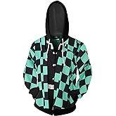 baycon Kamado Tanjirou Hoodies Cosplay Costume Zip up Jacket Sweatshirt Top