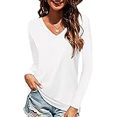 Elesomo Long Sleeve Shirts for Women Cotton Tshirts V Neck Spring Tops Basic Tee