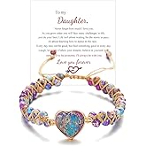LIU JUN For Daughter - Love You Forever Jasper Heart Bracelet, You Are Always In Mine Heart From Mom Double Layer Natural Stone Beaded Wrap Adjustable inspirational Gift Jewelry