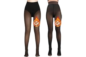 DELCAST 2 Pairs Fleece Lined Tights for Women- Triangle Crotch Design Fake Translucent Thermal Tights,Winter Pantyhose WomenTights