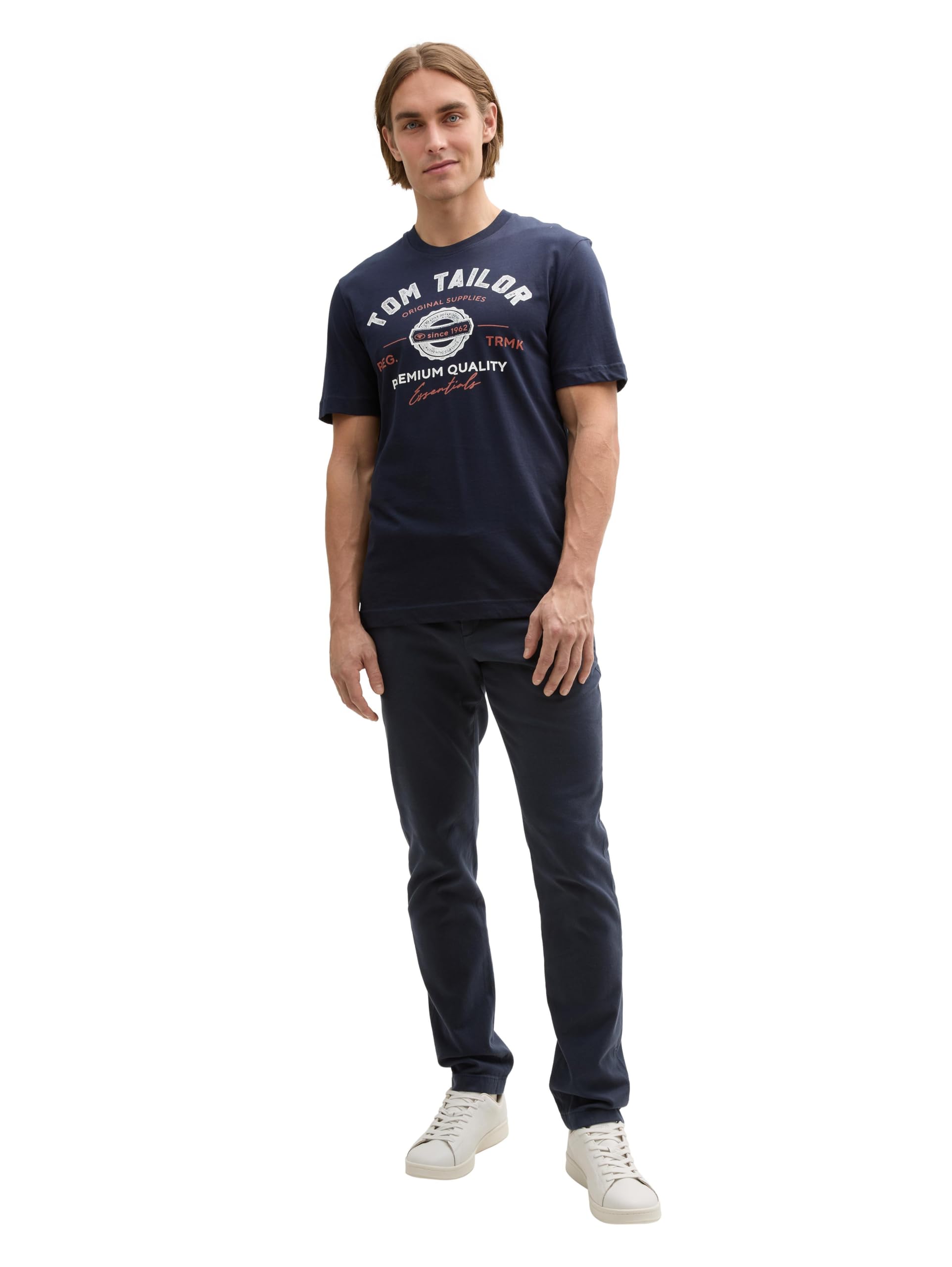 TOM TAILOR Herren T-Shirt mit Logo-Print aus Baumwolle, sky captain blue, XL 8