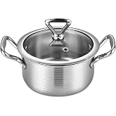 INQIBEE 1.5 Quarts Tri-ply Stainless Steel Pot with Lid | Braiser Pan, Small Soup Pot for Soup, Sauce, Milk and Oatmeal, Induction Cooking Pot, Dishwasher and Oven Safe