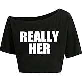 Hilinker Womens Graphic Off Shoulder Crop Tops Asymmetrical Short Sleeve T Shirt Loose Casual Tee