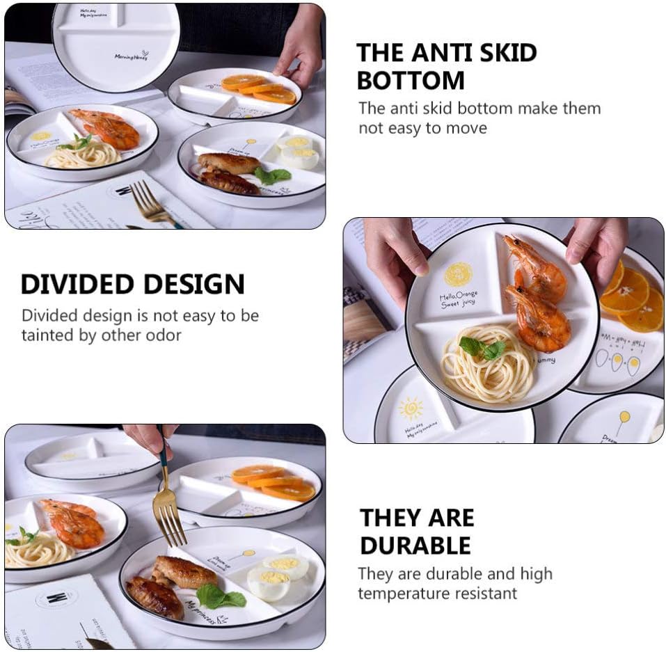 Cabilock Ceramic Divided Plate 3-Compartment Portion Control Dinner Plate Microwave and Dishwasher Safe Household Tableware for Kids and Adults - Image 3