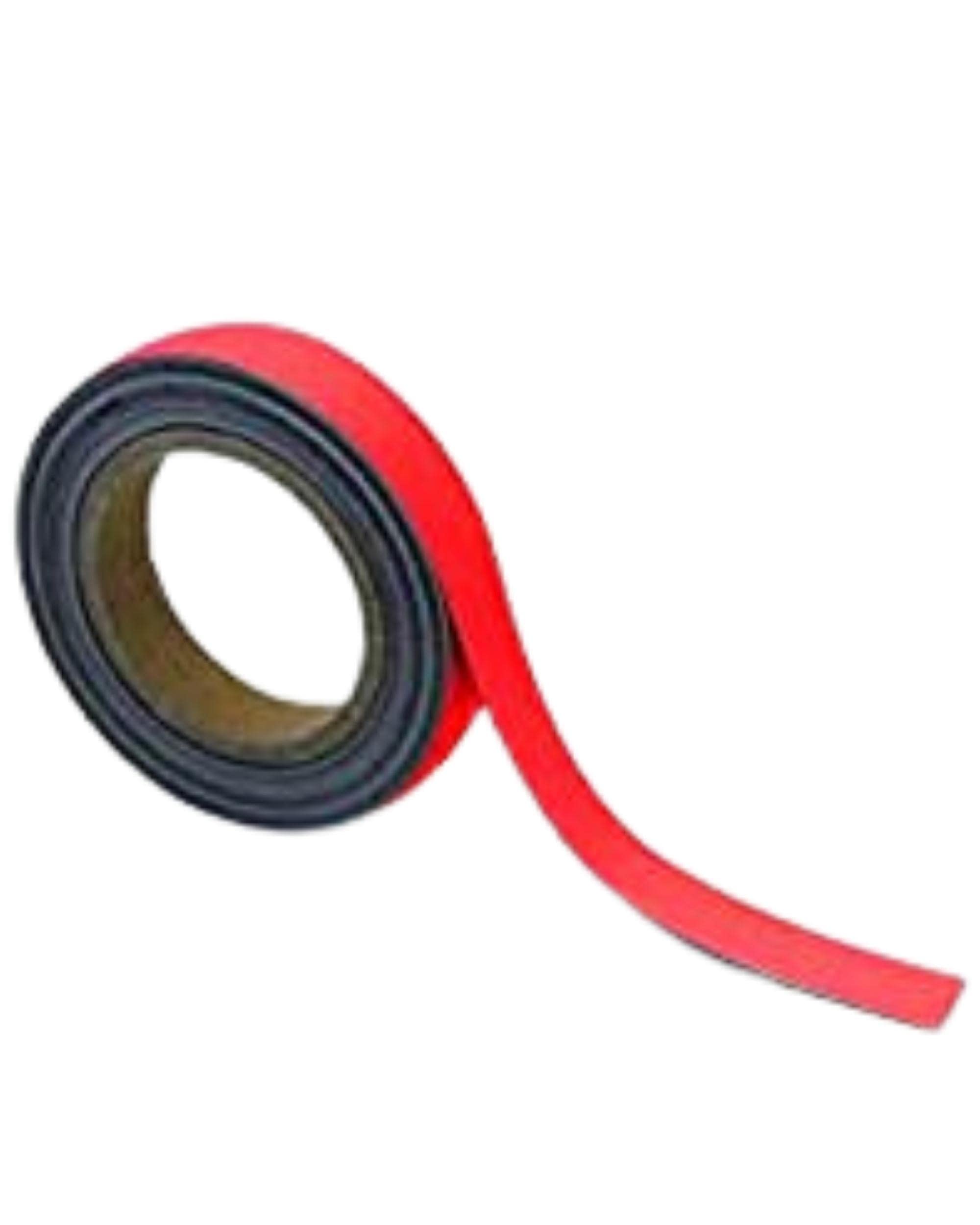 Magnetic Steel Easy-Wipe Tape, Thin & Flexible, Cut to Fit Strip, Strong Magnetic Tape, High Visible Identification, Suitable For All Non-Magnetic Surfaces - Red - H.25mm x W.10M